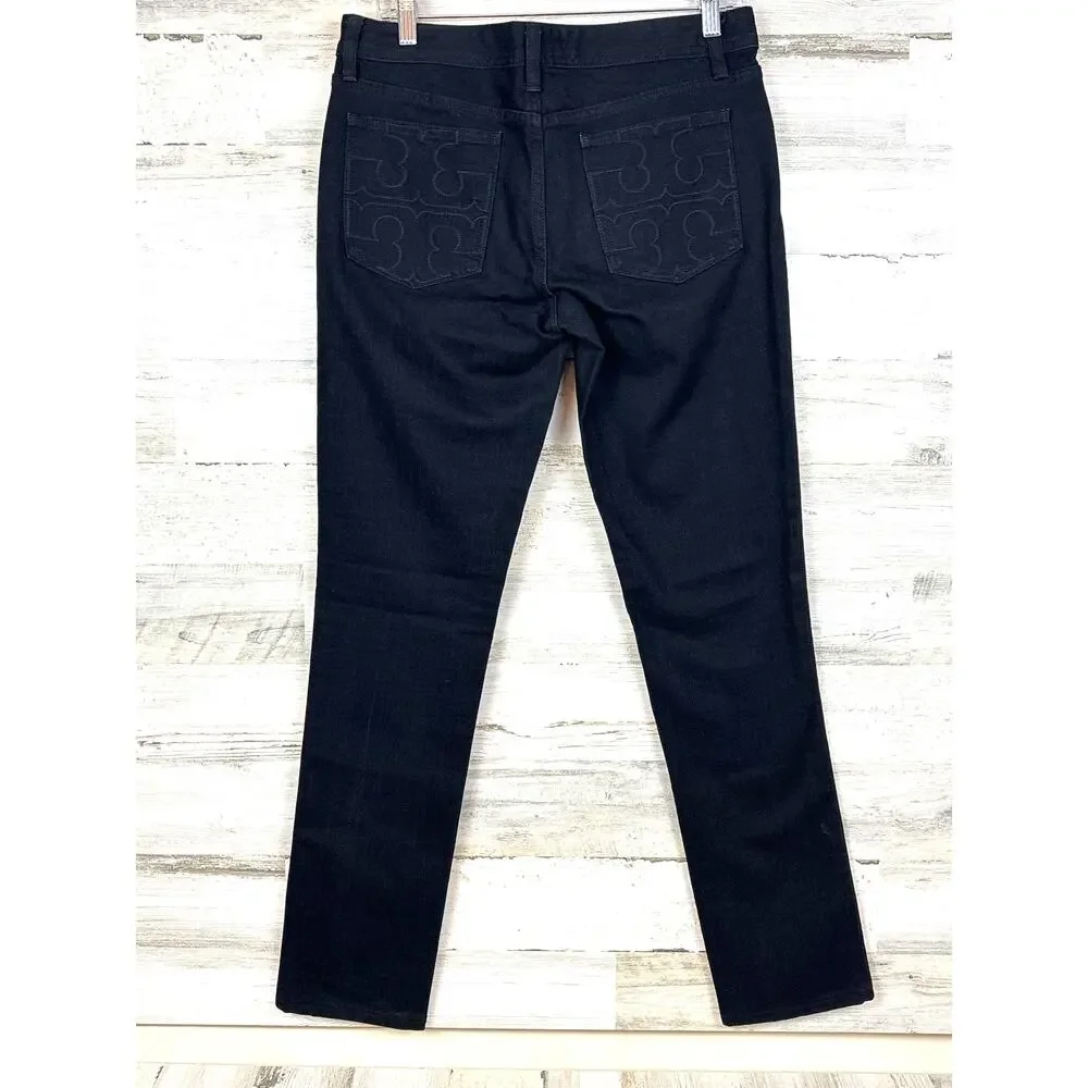 Tory Burch womens 30 Black Logo Pocket Super Skinny Denim Jeans Designer
